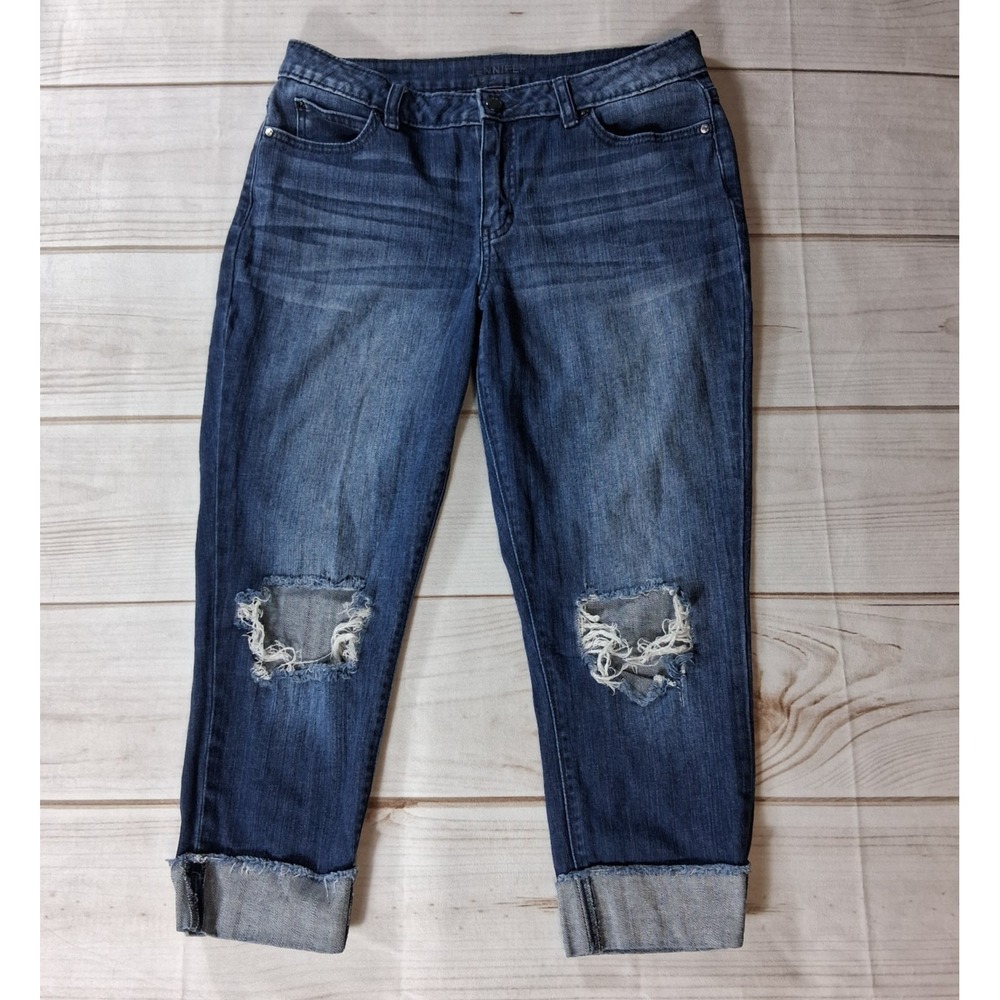 Jennifer Lopez Capri Womens Jeans Sz 10 Dark Wash Distressed Cuffed Crop Knee